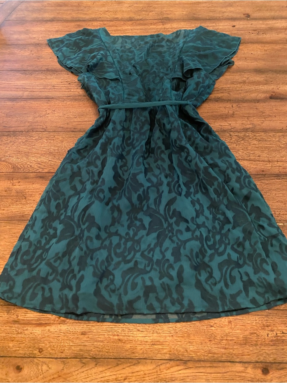 NWOT Anthropologie MOULINETTE SOEURS
vêtements Teal Floral Chiffon Ruffled Dress - Picture 9 of 16